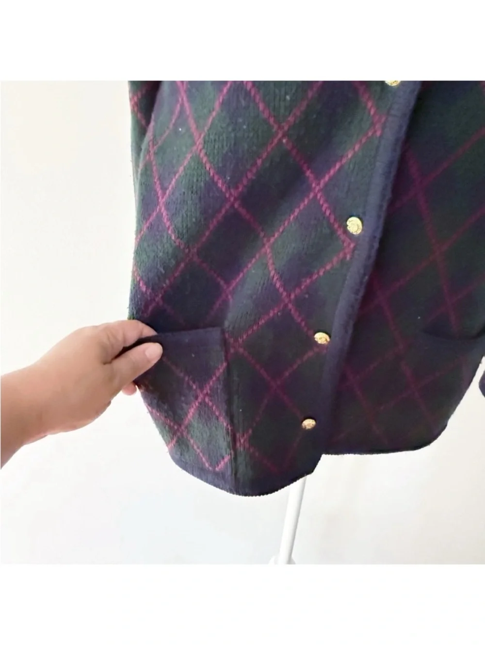Vintage Women 90s Classic Argyle Plaid Cardigan Medium Academia Preppy Teacher